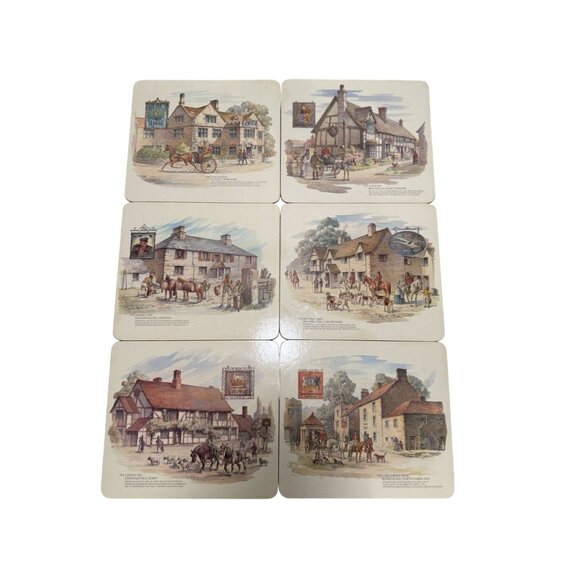 Vintage Clover Leaf Olde Inns 6 Table Mats and Coasters Pubs Cork Backs Jamaica - Picture 5 of 6